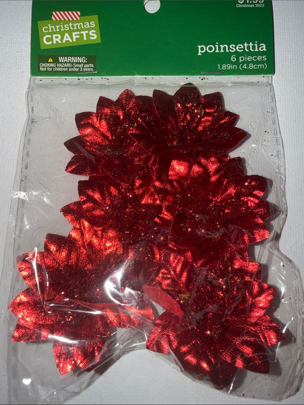 Craft Red Poinsettia Holiday Craft Flowers - 6 Pack